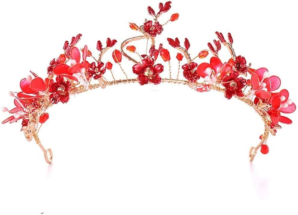 crown, Bridal Crystal Red Leaf Hair Women Party Halloween Crowns Wedding Jewelry