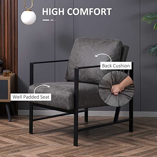 Homcom Industrial Accent Chairs With Cushioned Seat And Back, Upholstered Faux Leather Armchair For Bedroom, Living Room Chair With Arms And Steel Legs, Grey #TOP4