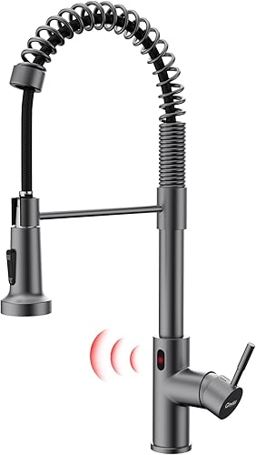 Miniatura 16 de GIMILI Grifo de cocina sin contacto negro y dorado con rociador extraíble, sensor de movimiento, grifo activado manos libres para fregadero de