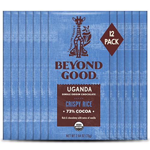 Beyond Good Chocolate Bars | Crispy Rice Dark Chocolate Bars, 12 Pack | Organic, Direct Trade, Vegan, Kosher, Non-GMO | Single Origin Uganda Dark Chocolate