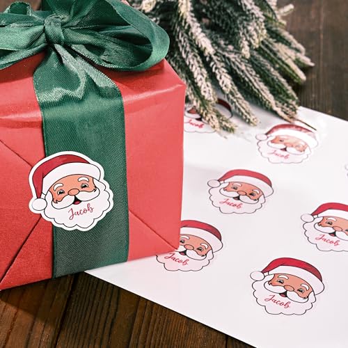 Image of Personalized Christmas Stickers with Name, Custom Santa Claus Waterproof Christmas Gift Tags for Gift Box Holiday Decorations, Stockings, Party Favors (Santa Claus 2)