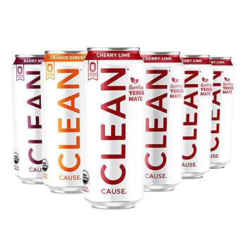 Zero Calorie Variety Pack Organic Sparkling Yerba Mate Tea - Zero Calorie, Zero Sugar, Zero Guilt, (160mg Caffeine), 16oz cans, 12-pack - CLEAN Cause - 50% Profits Support Alcohol & Drug Addiction Recovery