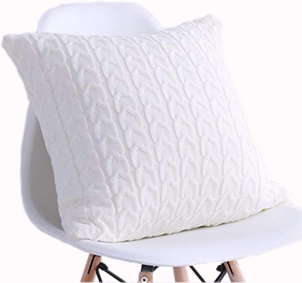 LakeMono 100% Cotton Knit Cushion Covers Decorative Stretchable Pillow Case for Living Room/Car/Office(White,18” x 18”-20” x 20”)