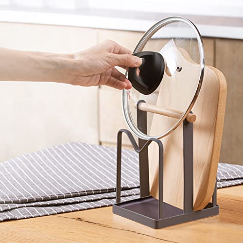 Vanra Cutting Board Organizer Metal Steel Pot Lid Holder Stand Kitchen Countertop Pot Pan Lid Rack, 2 Slots (Deep Brown) #TOP5