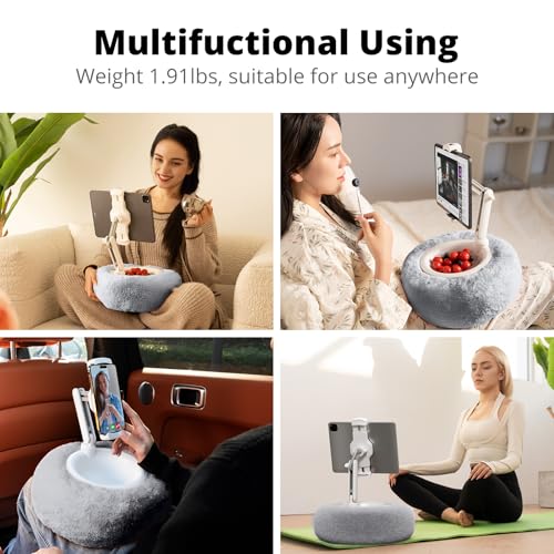 SupeDesk Kindle/Tablet Pillow Stand for Reading, Adjustable Tablet Pillow Stand for Lap with Detachable Bowl, Fits 4.7"-13" Kindle/Phones/Tablets/, Watch Videos, Stream Media (Grey) — view 2