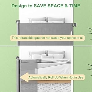 Retractable Baby Gate, Extra Wide Safety Kids or Pets Gate, 33” Tall, Extends to 71” Wide, Mesh Safety Dog Gate for Stairs, Indoor, Outdoor, Doorways, Hallways(33”x71”- Grey)