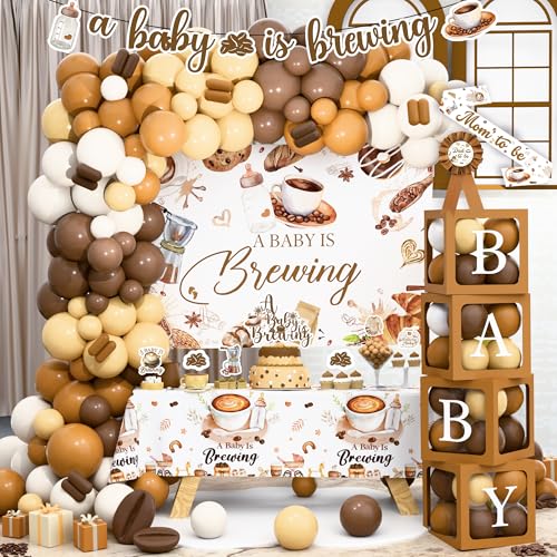 Coffee Themed Baby Shower Decorations A Baby Is Brewing Baby Shower Party Supplies Coffee Bean Balloon Arch Banner Backdrop Tablecloth Mom To Be Sash Cake Cupcake Topper Baby Is Brewing Gender Reveal