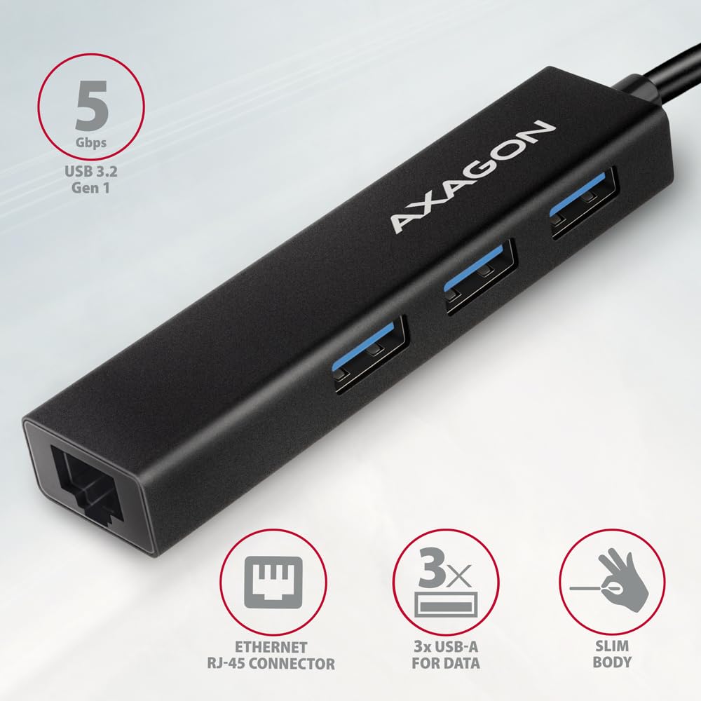 Compatible HMC-GL3A USB-C-Hub, 3X USB-A, Gbit-LAN, Schwarz