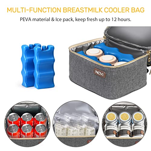 Ncvi Breastmilk Cooler Bag With Ice Pack, Insulated Lunch Bag For Women Men, Baby Bottle Bag Fits 6 Bottles For Nursing Mom Daycare, Double Deck Cooling Bag, Work, School, Picnic (Grey) #TOP1