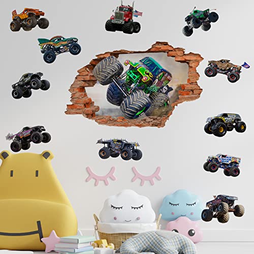 Super Monster Truck Wall Stickers, Multiple Posters, Peel And Stick Decals, 3D Effect Art Mural Car Decor Decoration, Kids Room Bedroom Playroom Sticker (Style 1) #TOP2