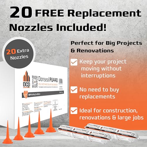 Image of DCP Donseal PU440 Polyurethane Sealant for Concrete, Sidewalk 20 Pack with 20 Nozzles - Expansion Joint Filler, Non-Sag Caulk for Foundation, Walls, Sausage, 20.2 fl oz - Grey, Box of 20