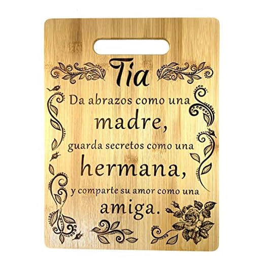 Regalo para tia: tabla de cortar de bambú grabada (22 x 30 cm) Gift for aunt in Spanish-Engraved bamboo cutting board 9"x12"