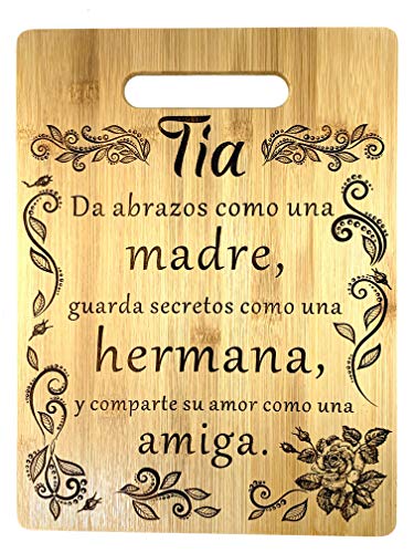 Regalo para tia: tabla de cortar de bambÃº grabada (22 x 30 cm) Gift for aunt in Spanish-Engraved bamboo cutting board 9"x12"