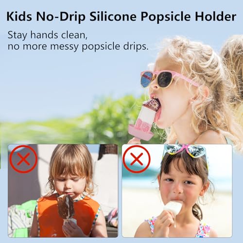 Hejo 4 Pcs Ice Lolly Holder, Silicone Drip Free Popsicle Holder for Kids, Reusable Ice Pop Holder with Straw for Home Gadget, Summer Party (Pink, Blue, Green, Light Pink) - Image 3