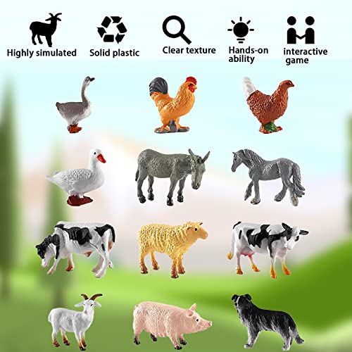 12Pcs Mini Bauernhof Tierfiguren, Bauernhoftiere Set, Realistische Farm Animal Figuren, Farm Stall Geflügel Playset… – Bild 3