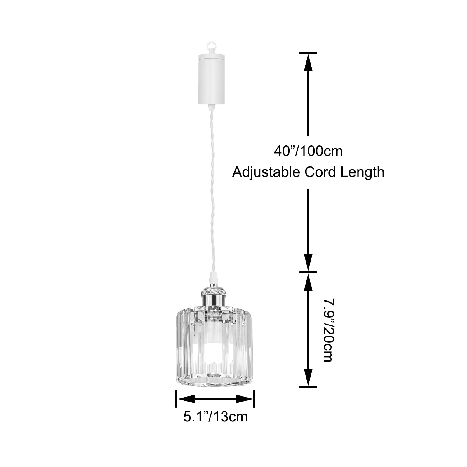 Dimmbare Hängelampe mit Batterie Innen,2er-Pack Silberne Kristall Hängeleuchte Batteriebetriebene Lampe, Pendelleuchte ohne Strom Stromanschluss für Küche Nachttischcafé,TB1265