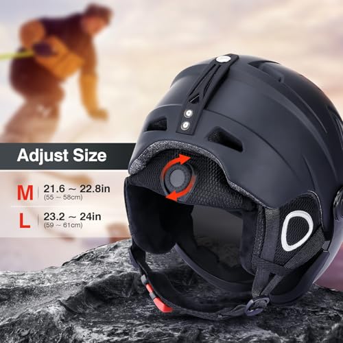 TOMSHOO Skihelm, Snowboard Helm mit Visier & Ohrenschützer, Belüftungsöffnungen, Strapazierfähig, Warm & Atmungsaktiv, Ski Helmet für Herren Damen
