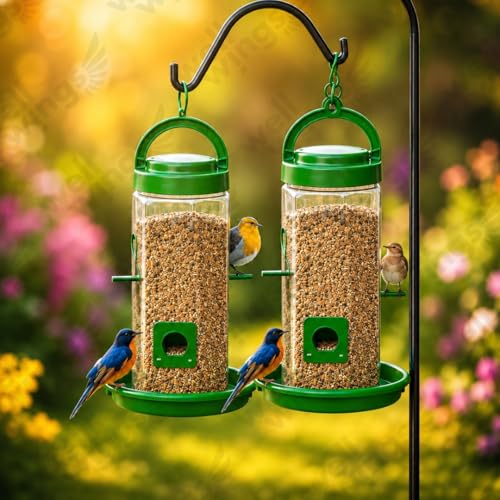 Image of Hanging Bird Feeder for Outdoor Garden - Large Plastic Wild Bird Food Feeder Station for Balcony, Yard & Patio (2 Pack of Food)