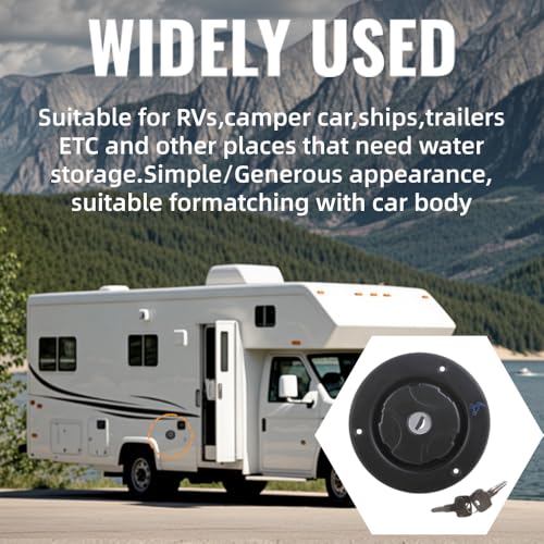Image of Water Locking Cap, 1 PC RV Fresh Water Locking Cap Replacement, RV Water Filler with Lock Compatible with Most Camping Trailer RV (Black)