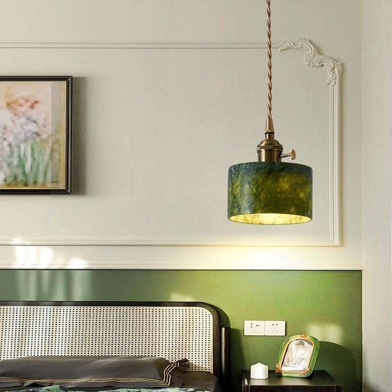 Miniatura 5 de 4.5in Mini Pendant Light Fixtures, Modern Industrial Metal Ceiling Hanging Lighting, Vintage Green Natural Stone Shade Chandelier for Kitchen Island