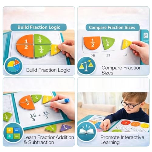 YFCJYBF Magnetic Fraction Playbook: 22x17,8 cm magnetisches Lernspiel mit Bruchquadraten und -kreisen, ideal als Mathematik-Lernspielzeug für Kinder.