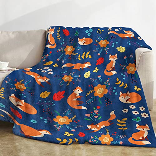 Domgoge Fox Blanket Kids, Soft Flannel Throw Fleece with Flower