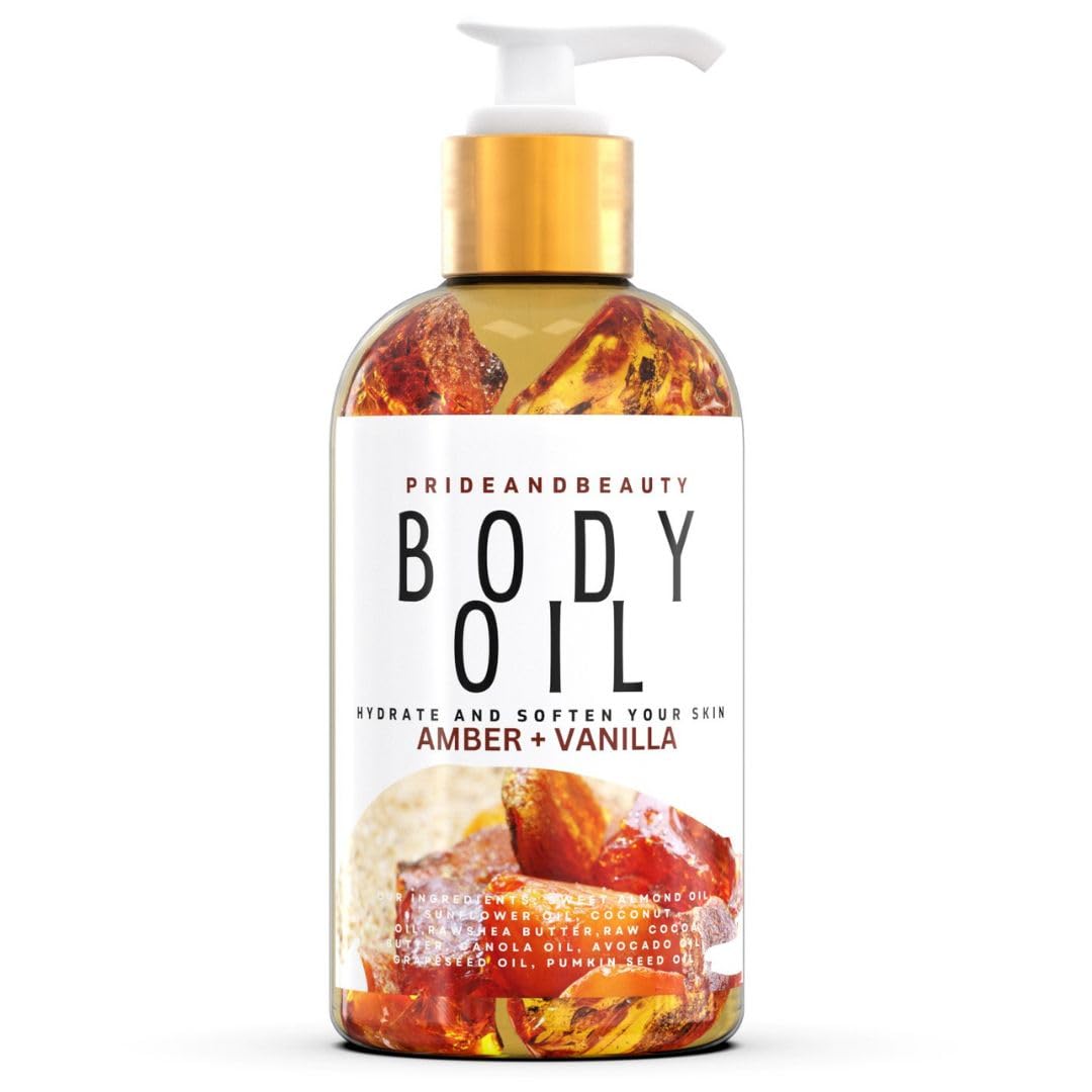 PrideandBeauty After Shower Oil. Skin Hydrating Oil. Body Oil Scented. Body Oils For Women Dry Skin. (Vanilla Buttercream) (4 OUNCES, AMBER VANILLA BLOSSOM)
