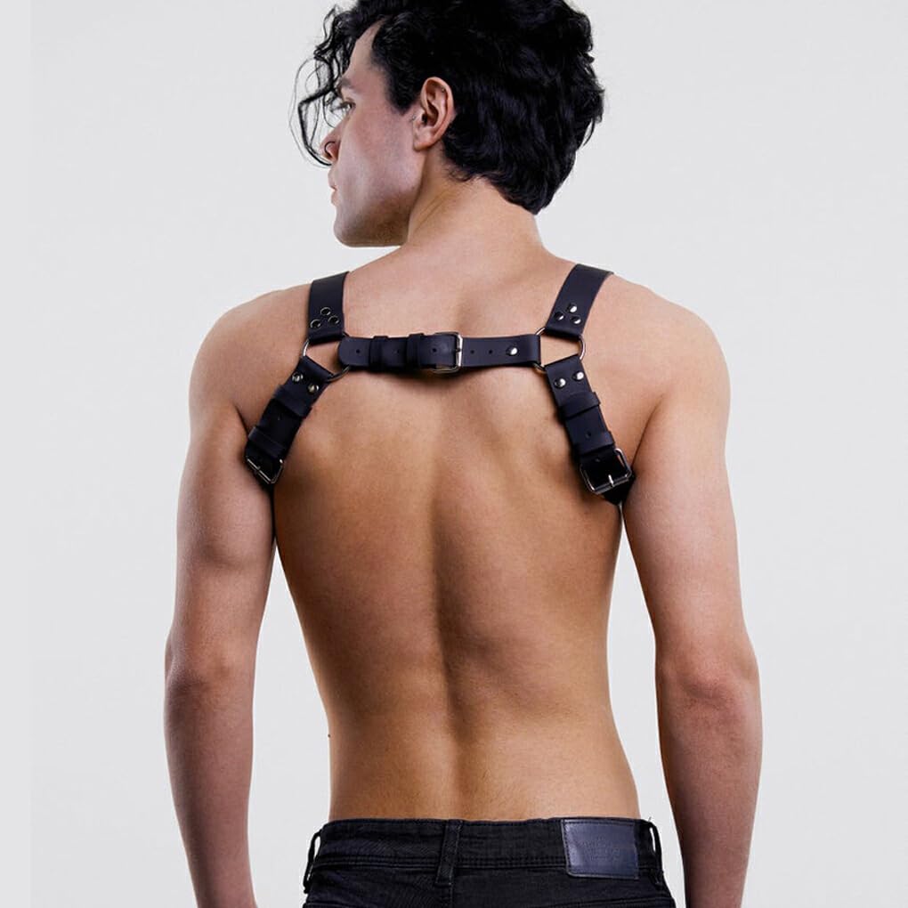 Arnés de pecho para hombre fácil de usar para un aspecto atrevido y moderno, cinturón de piel sintética Punk ajustable de PU con hebillas agradable para la piel