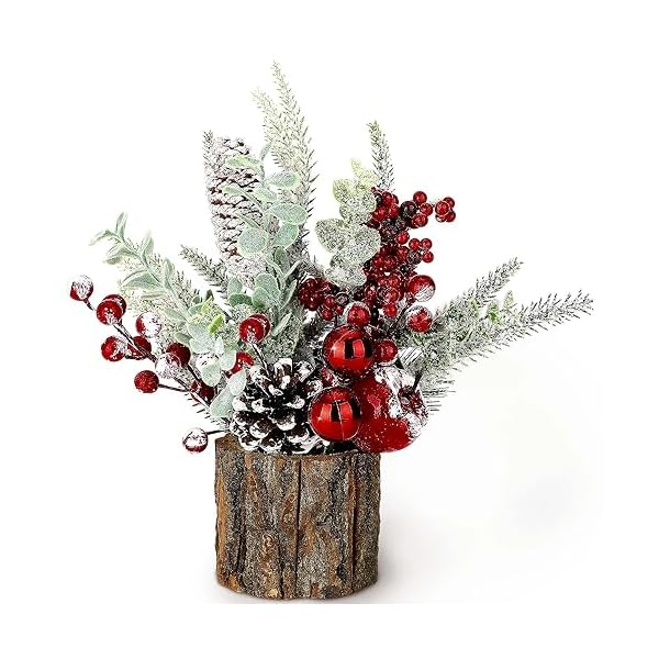 Small christmas tree tabletop artificial mini christmas tree decorations with holiday ornaments red berry pine cone greenery for home indoor fireplace mantel xmas decor tree stump red  urban country home decor