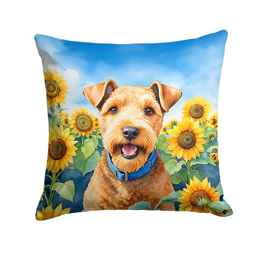 Caroline's Treasures in Sunflowers Throw Pillow, 14Hx14W, Lakeland Terrier 6114