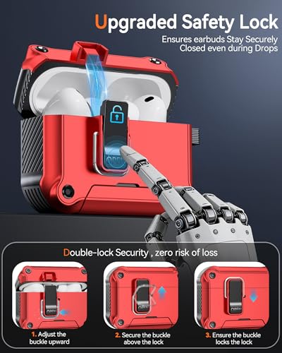Image of Dual Safety Lock for AirPods Pro 3 Case 2025, Compatible with MagSafe | Designed with Automatic Switch and Phone Stand, Includes a Cleaner & Keychain - Rugged Tough Hard Shell