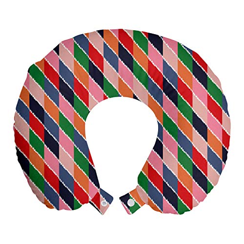 Preisvergleich Produktbild ABAKUHAUS geometrisch Reisekissen Nackenstütze, Parallelogramm-Blöcke, Schaumstoff Reiseartikel für Flugzeug und Auto, 30x30 cm, Mehrfarbig