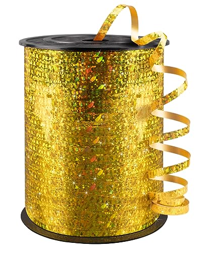 Image of PartyWoo Gold Curling Ribbon, 500 Yard Iridescent Crimped for Crafts, Shiny Metallic for Gift Wrapping, Balloons String, Hair, Florist Flower (1 Roll)