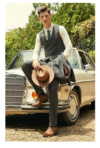 Wehilion Retro Herringbone Tweed Suit for Men Vest Pant Set 2 Pieces Men Suits4