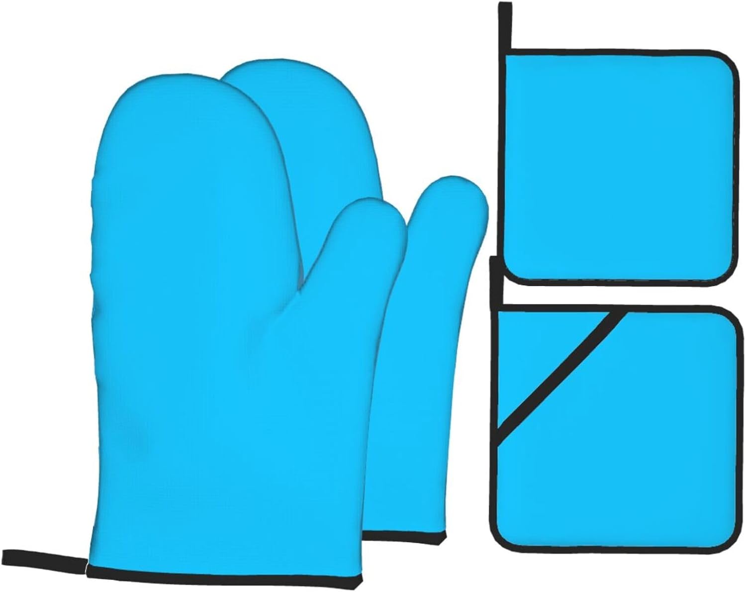 Solid color light blue Oven gloves and heat-resistant mat 4-piece set. Suitable for grilling, microwave oven frying, and baking