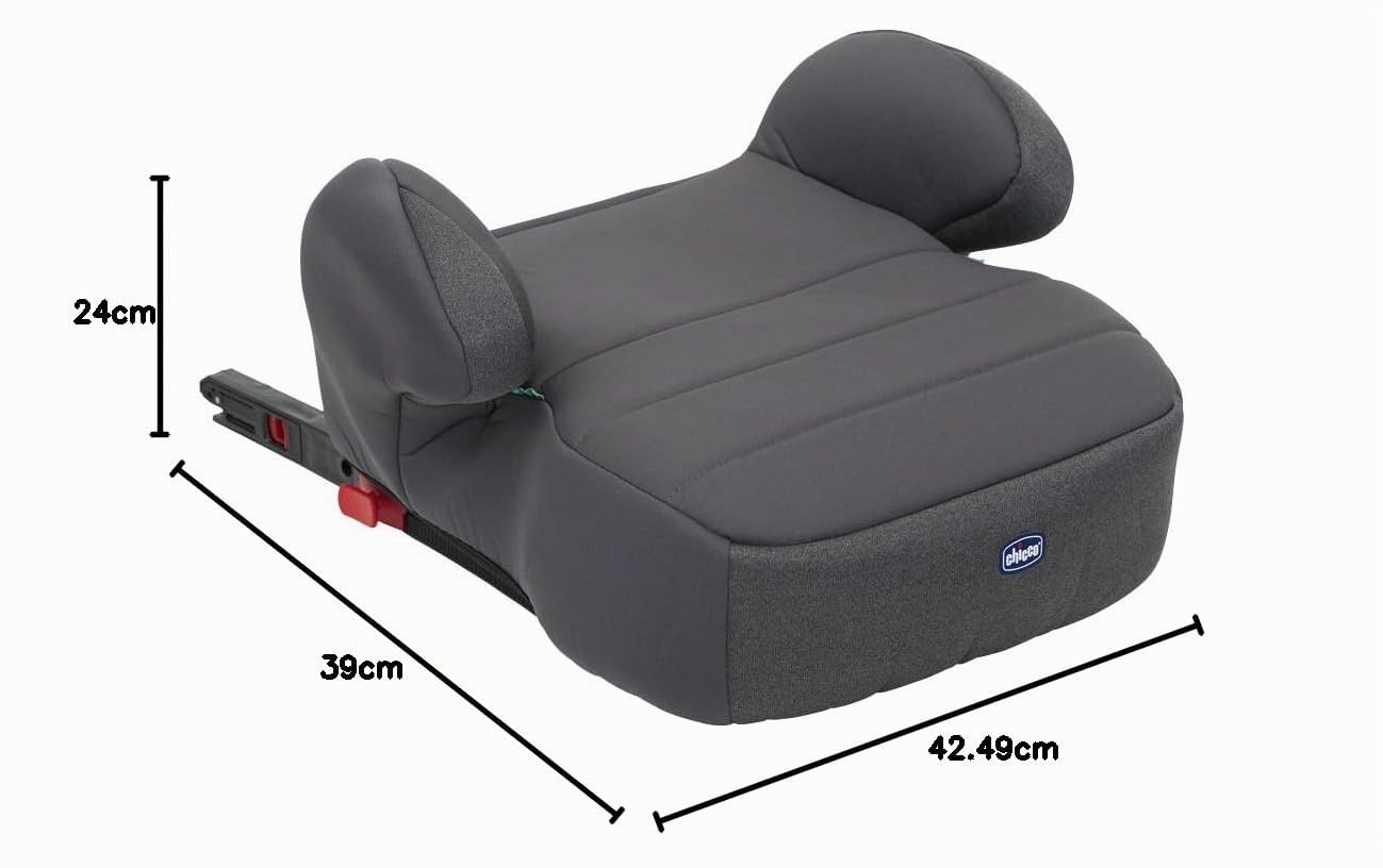 Chicco Quasar Fix i-Size, Kindersitzerhöhung 7-12 Jahre (126-150 cm), Einbau über den 3-Punkt-Gurt, Gewicht 23-36 kg, Gruppe 3, mit Gurtführung, gepolsterten Armlehnen und komfortablem Sitz, Grau