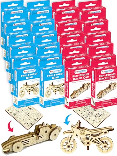 Image of Funvention Birthday Return Gifts (Pack of 24) Fun Fidgets - Racer Car & Bike | DIY Miniature Mechanical Models 3D Puzzle Return Favours for Kids Birthday Party 5+ Years Made in India Toys, Gold