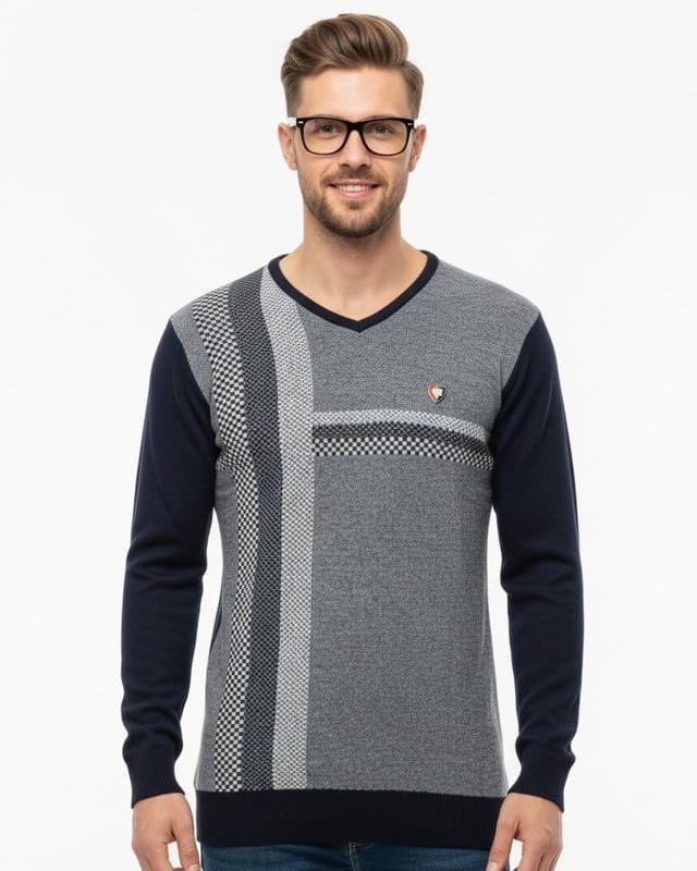 forwards V-Neck Argyle Full-Sleeve Knitted Sweater for Men [Jacquard-Pullover]-picture-19