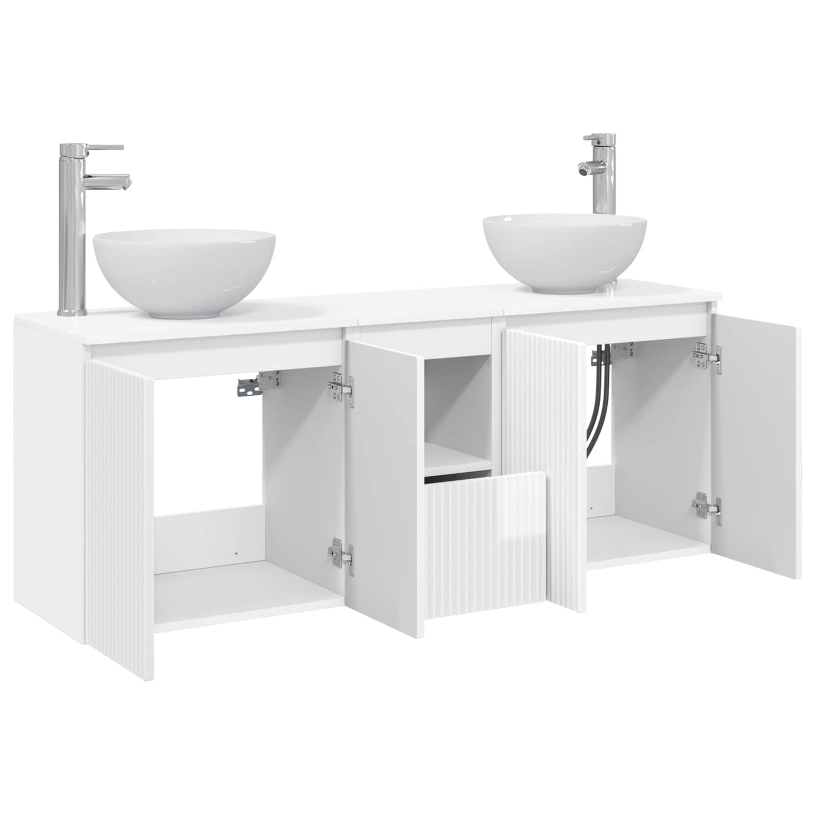 Juego de 3 armarios de baño, color blanco brillante, 49,5 x 35 x 63 cm