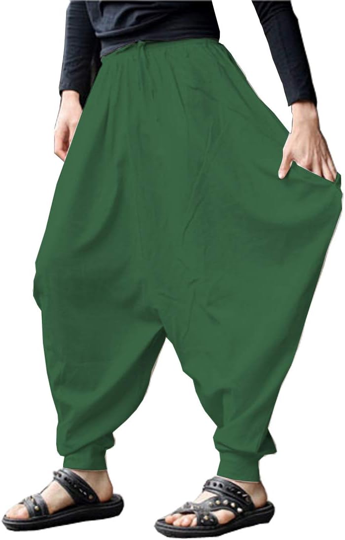 ONTTNO Men's Harem Pants Loose Stretchy Waist Casual Hippie Trousers - Image 5