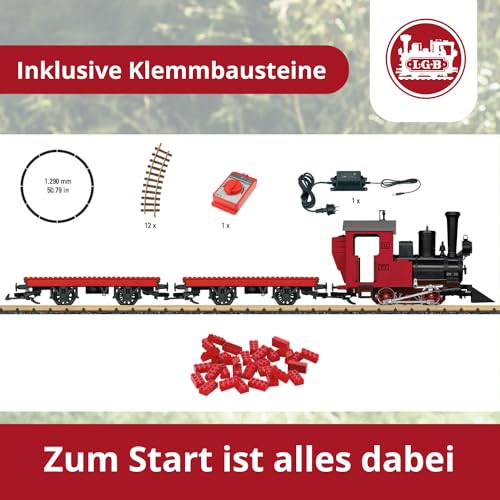 LGB – 90463 Gartenbahn Starterset Klemmbausteinzug mit Lokomotive und zwei Waggons, Outdoor-Eisenbahn, Spur G, 74.9 x 54.1 x 15.49 cm – Bild 7