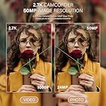 Camcorder Video Camera QHD 2.7K 50MP 16X Digital Zoom Vlogging Camera with LED Fill Light for YouTube, 2.8 Inch 270 Degree Rotation LCD Screen Camcorder with 32GB SD Card and Two Batteries - Image 2