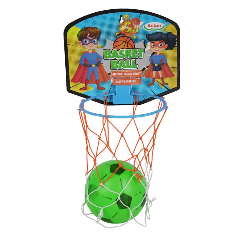 Image of Asian Portable Plastic Basketball with Hoop for Kids Multicolor (Super Hero Theme)