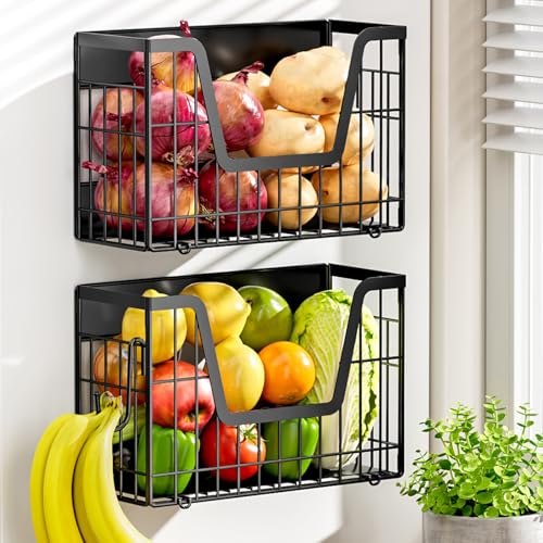 2 Set Magnetic Shelf for Fridge, Potato & Onion Storage Bins, Magnetic Fruit Basket for Refrigerator Pantry Kitchen Coun - Detailed View
