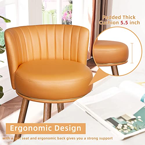 Seekfancy 27" Swivel Bar Stools Set Of 2, Counter Height Bar Stools With Back, 360 Swivel Bar Chairs With Wood Legs And Footrest, Upholstered Orange Bar Stool For Kitchens Island, Rustic Bar, 300Lbs #TOP4