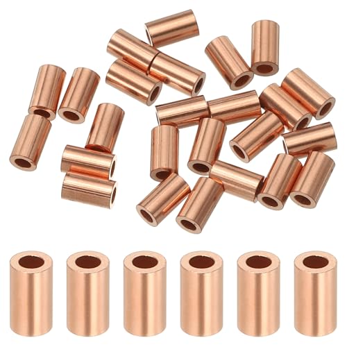 sourcing map 1/16(1.2mm) Wire Rope Stop Sleeve, Copper Crimping Loops Sleeve Round Crimp Ferrules for Wire Rope and Cable Ferrule, Gold 25Pcs