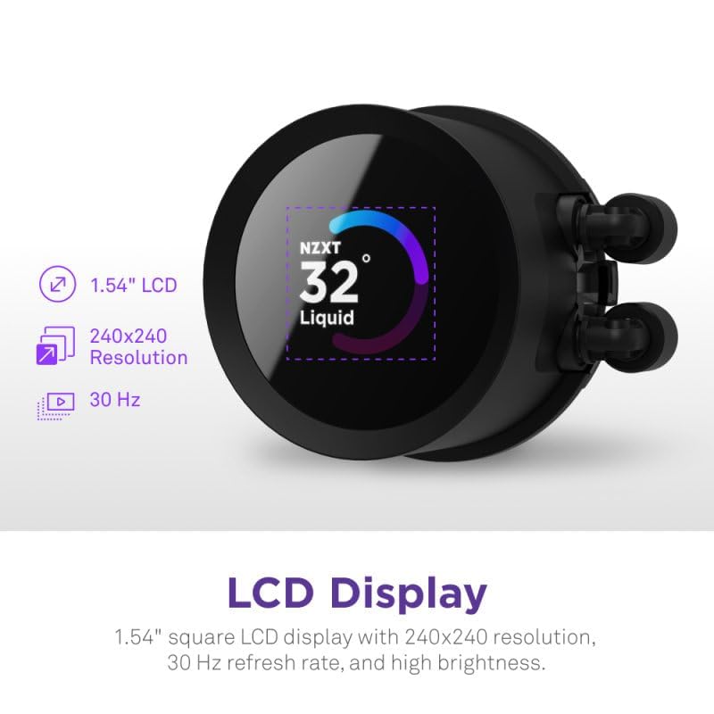 Image of NZXT Kraken 360 RGB - RL-KR360-B1-360mm AIO CPU Liquid Cooler - Customizable 1.54 inch Square LCD Display for Images, Performance Metrics and More - 3 x F120 RGB Core Fans - Black