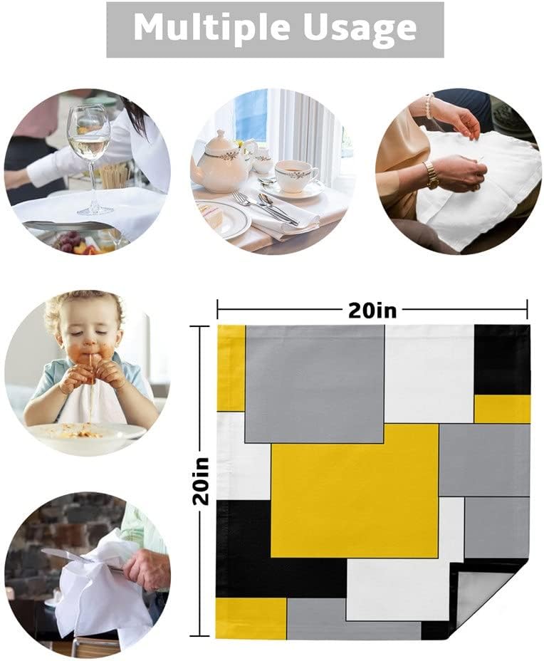 Yellow Color Abstract Art Table Napkins Cloth Set for Party Wedding Decor Soft Kitchen Dinner(8pcs)