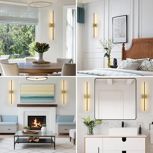 Image of 15800 mAh Battery Operated Wall Sconces with Remote Control Dimmable Battery Powered Cordless Rechargeable Wall Sconces Set of Two 3000K LED Walnut Wood and Brass Gold Wireless Wall Light for Bedroom