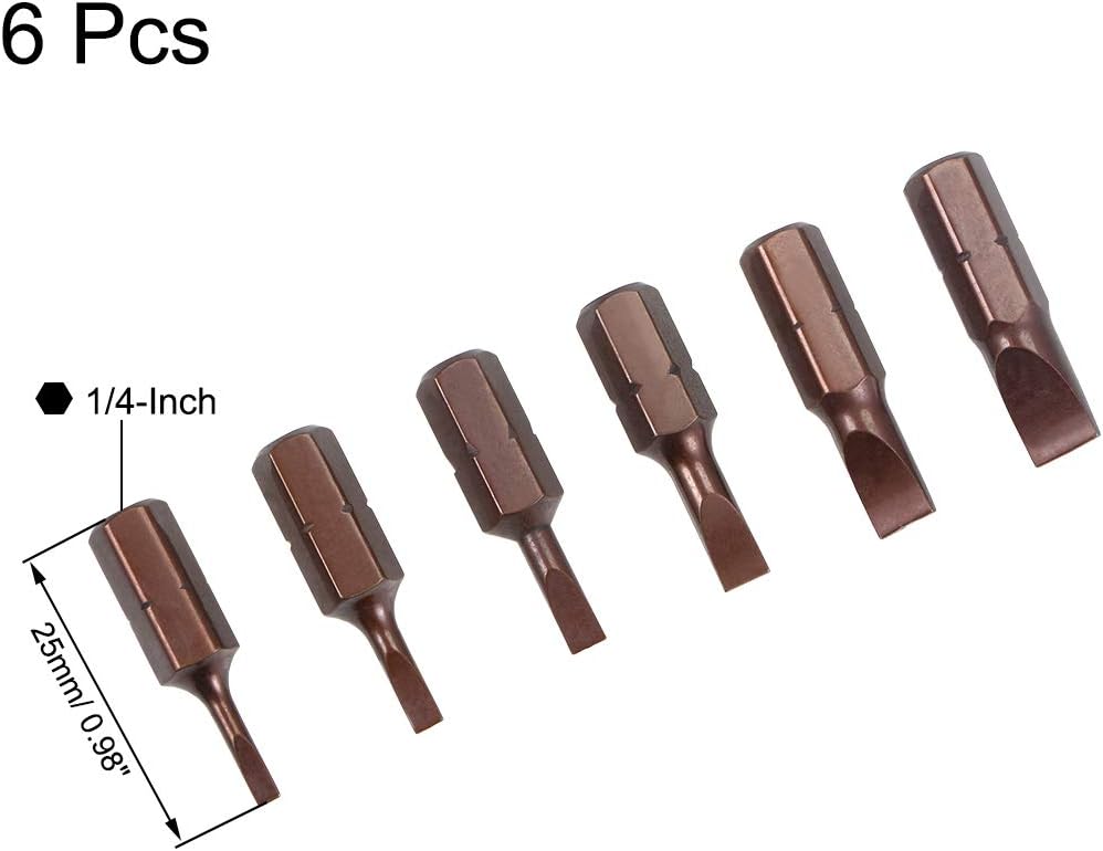 uxcell Slotted Bits Set 6pcs 1/4 Inch Hex Shank Magnetic SL2-SL6 Screwdriver Bit Set 25mm Length S2 Screw Driver Kit Tools